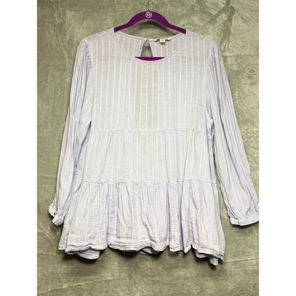 American Eagle Blue Tiered Peplum Blouse Open Back Long Sleeve Size L - Picture 2 of 9